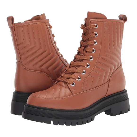 Marc Fisher Boots Women’s Size 7.5M Pierce Combat Lace Up Brown Faux Leather - Picture 2 of 8